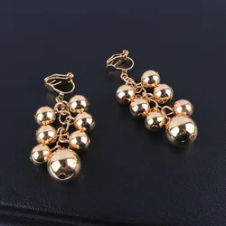 Elegant Grape Bunches Gold Beads Handmade Clip on Earrings for Women Wedding Party No Pierced and Pierced Ear Clips Jewelry