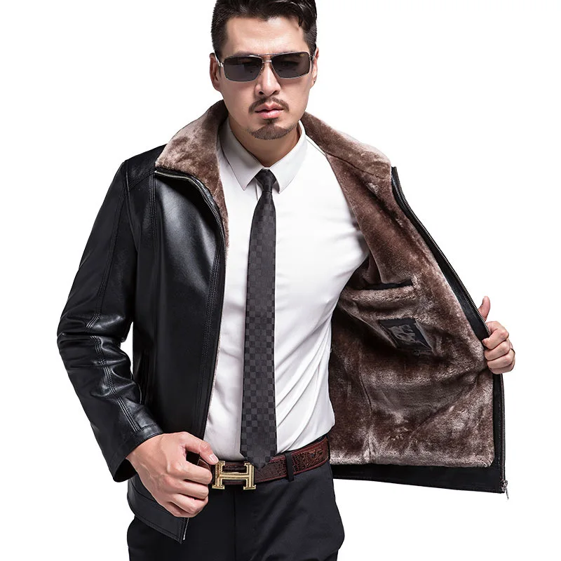 

Hot 2021 New Brand Men Leather Jacket Business Casual Fur Collar Thicken Winter Warm Men's Coat Plus Size Clothes M-xxxl