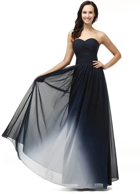 2024 Sweetheart Navy Ombre Gowns Floor Length Chiffon Prom Dresses Julia Stiles Red Carpet Celebrity Evening Dresses