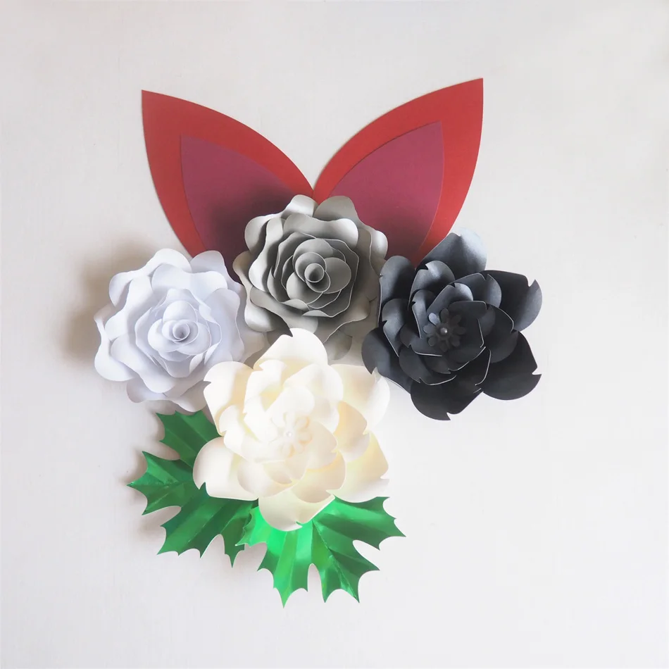 DIY Large Giant Paper Flowers Rose Fleurs Backdrops 4PCS+ 2 Leaves +2 Ears For Baby Shower Nursery Kid's Birthday Video Tutorial