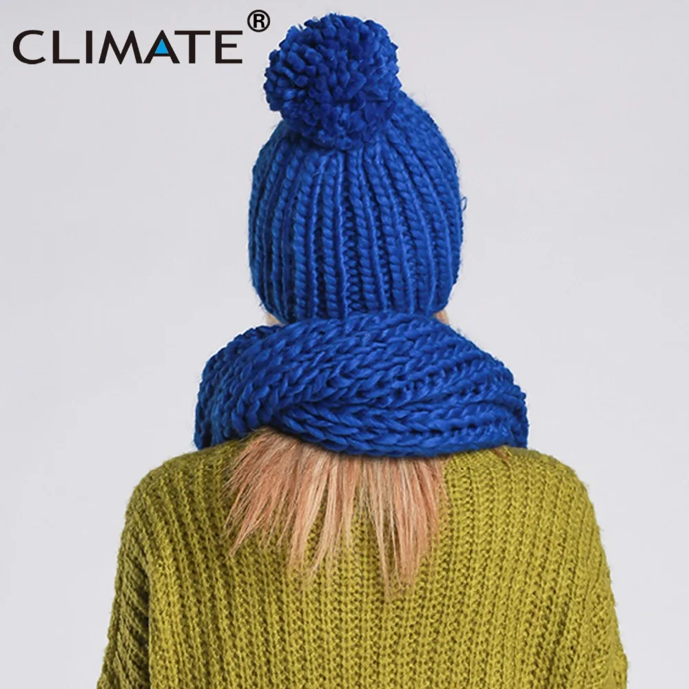 CLIMATE Women Winter Scarf And Hat Set Winter Girls Lady Warm Knit Pompom Beanie Bonnet Hat Scarf Set Hat And Scarf Winter Set