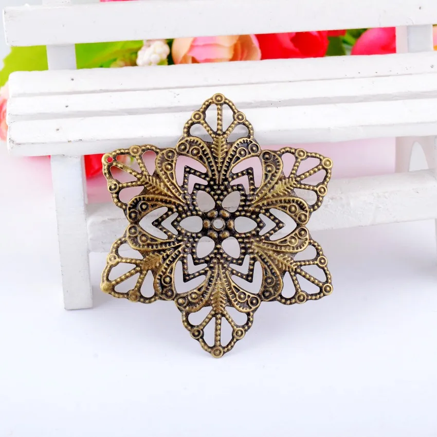 Free shipping Retail 5Pcs Antique Bronze Filigree Flower Wraps Connectors Metal Crafts Decoration DIY Findings Connectors 57mm