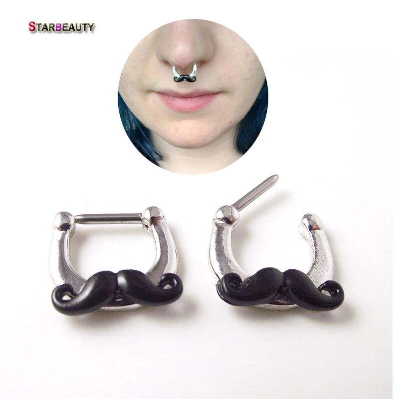 1 Piece Unique Black Mustache Hoop Nose Ring Stud clicker 16G Piercing Septum Clickers Nose Stud Rings Body Piercing Jewelry