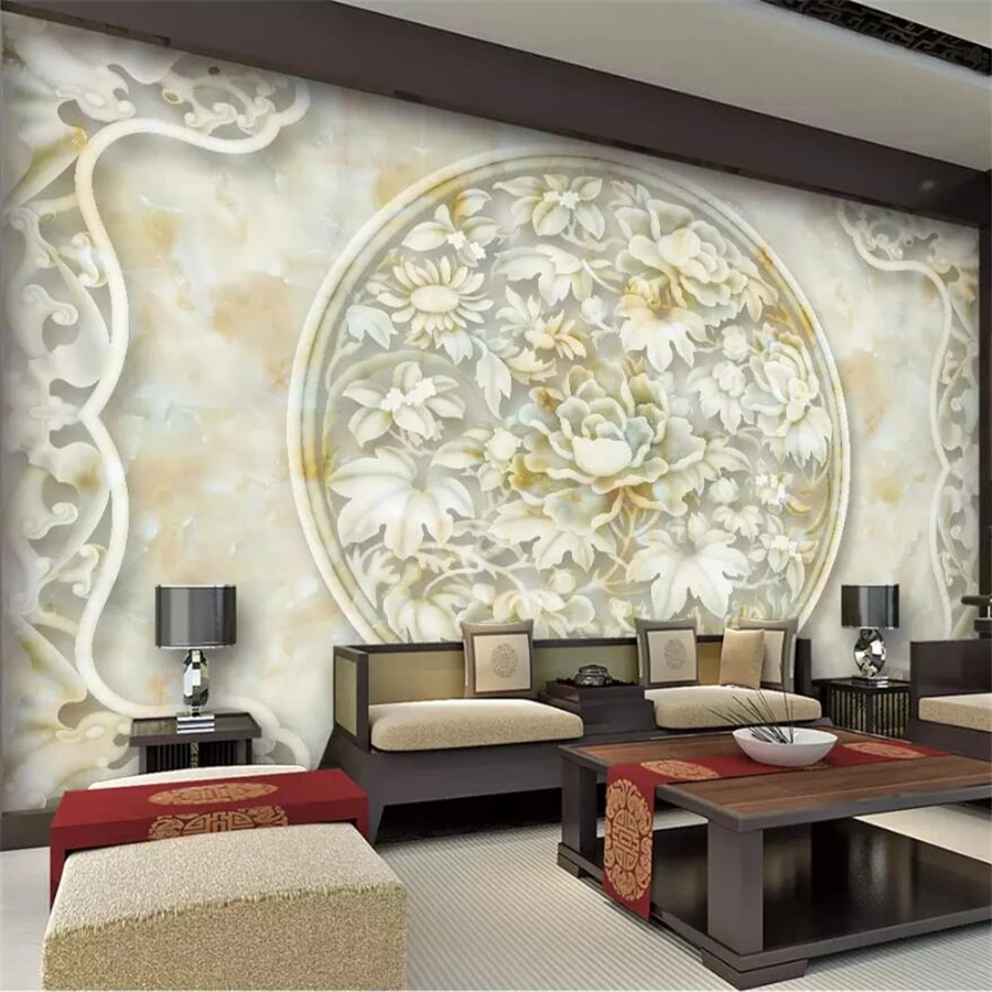 beibehang Custom murals 3d wallpaper marble rich peony jade embossed TV sofa front wall living room wallpaper