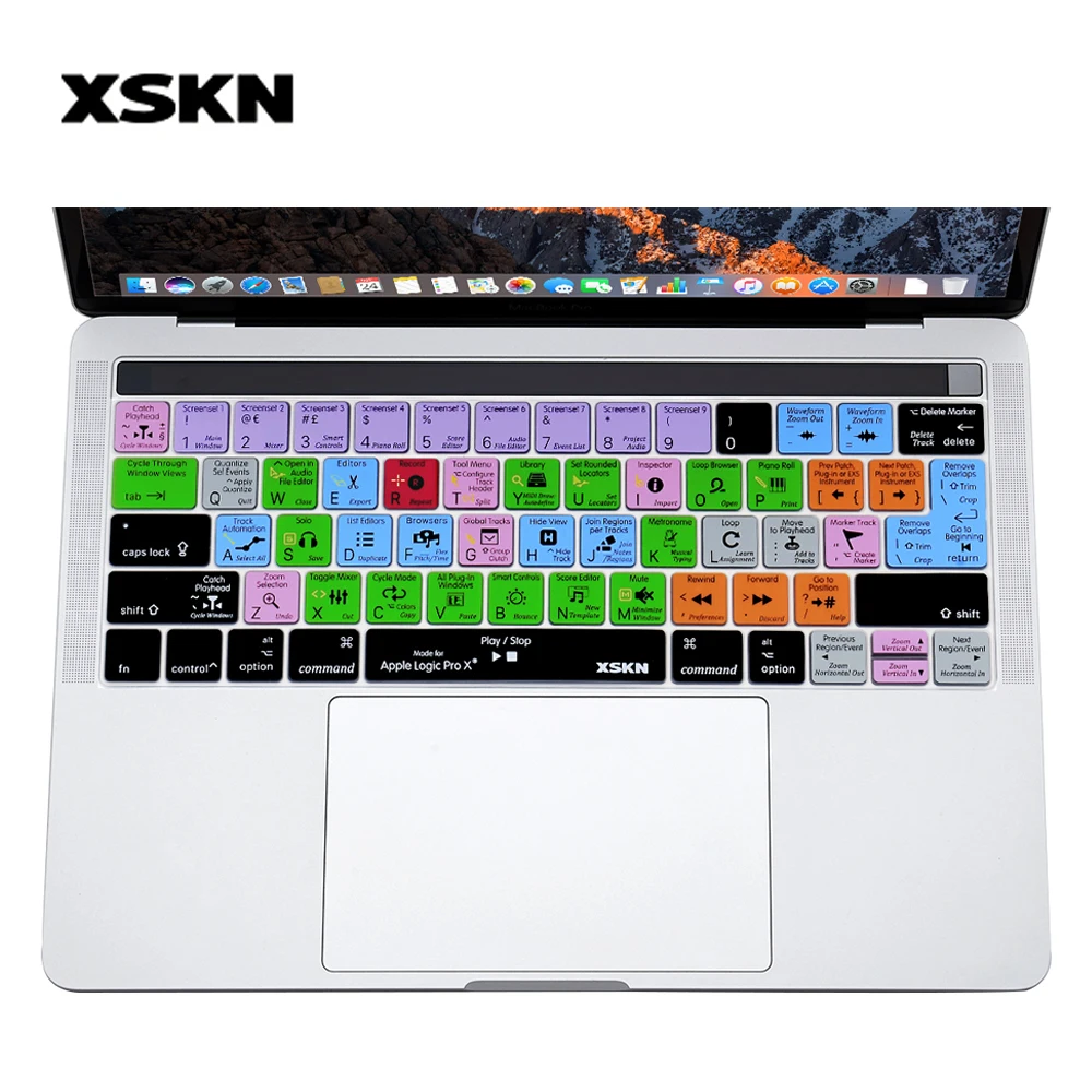 XSKN Logic Pro X Shortcut Silicone Keyboard Cover Skin for Touch Bar Macbook Pro 13 A1706 A1989 A2159,Macbook Pro 15 A1707 A1990