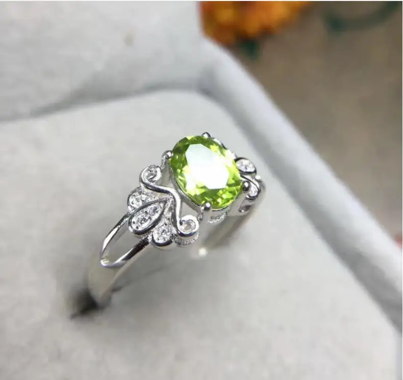 Natural Peridot ring Free shipping Natural real peridot 925 sterling silver Fine jewelry 5*7mm gemstone Handworked rings