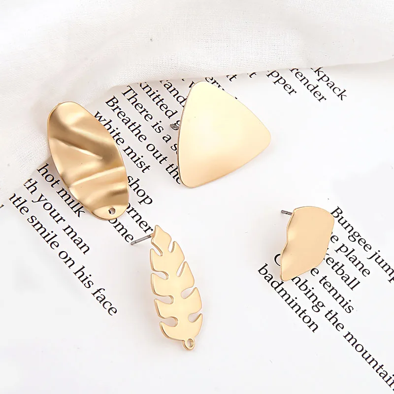 5pair/lot gold triangle leaf Earrings Drop bling Ear Studs Connector Posts Pins Base Settings Jewelry Making handmade DIY