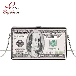 Fashion Dollar Pattern Box Design Women Daily Clutch Bag  Chain Purse Shoulder Crossbody Bag Ladies Handbag  Money Pouch 2021