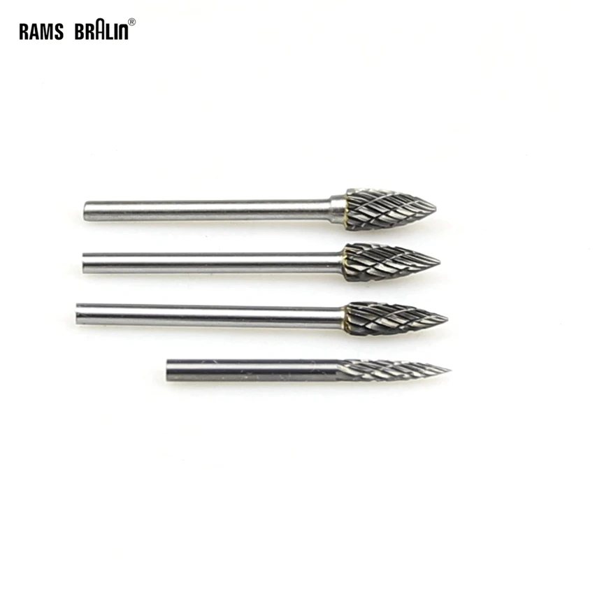 2 piece Taper Tungsten Steel Rotary Carbide Burs 3mm Shaft for Die Grinder Power Tool