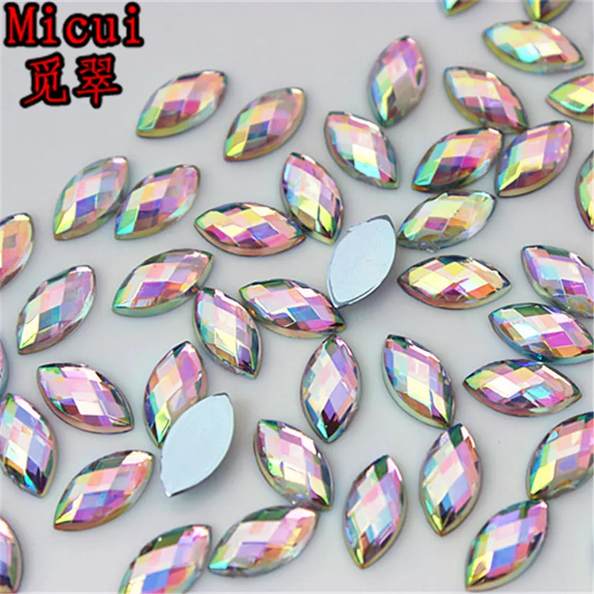 Micui 100pcs 5*10mm Mix Color Horse Eye Rhinestones Flat Back Acrylic Gems Crystal Stones Non Sewing Beads for DIY Clothes MC320