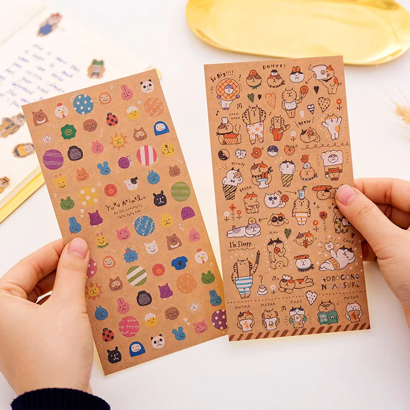 1PCS Japanese Kraft Paper Cute Cat Sticker Diary Decorate PVC Transparent Scrapbooking Stationery Stickers Supplies