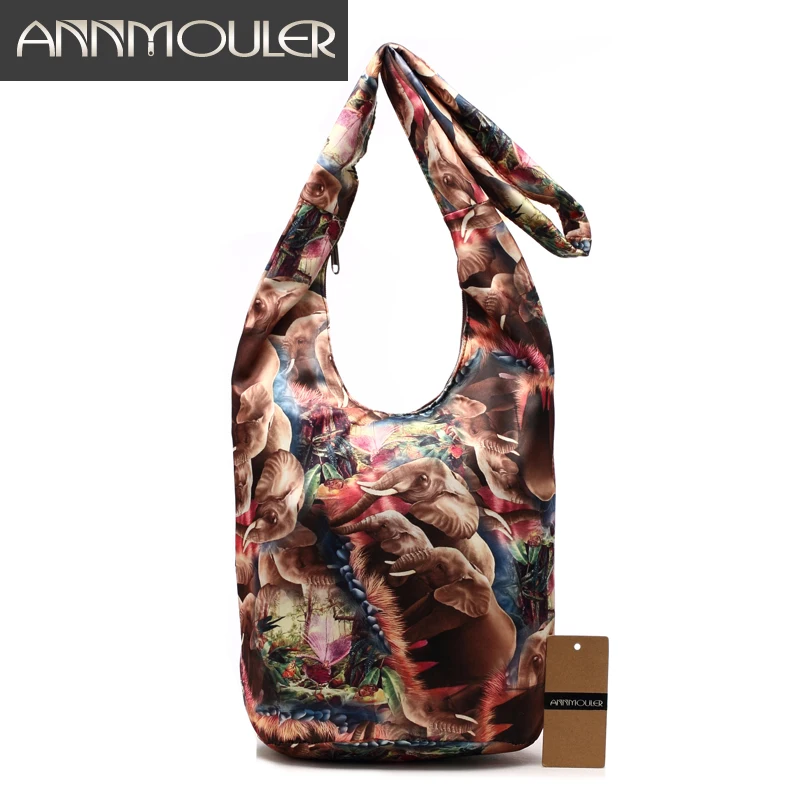 

Annmouler Vintage Hobo Bag Cotton Fabric Women Shoulder Bag High Quality Elephant Print Chest Bag Tribal Bohemian Messenger Bag