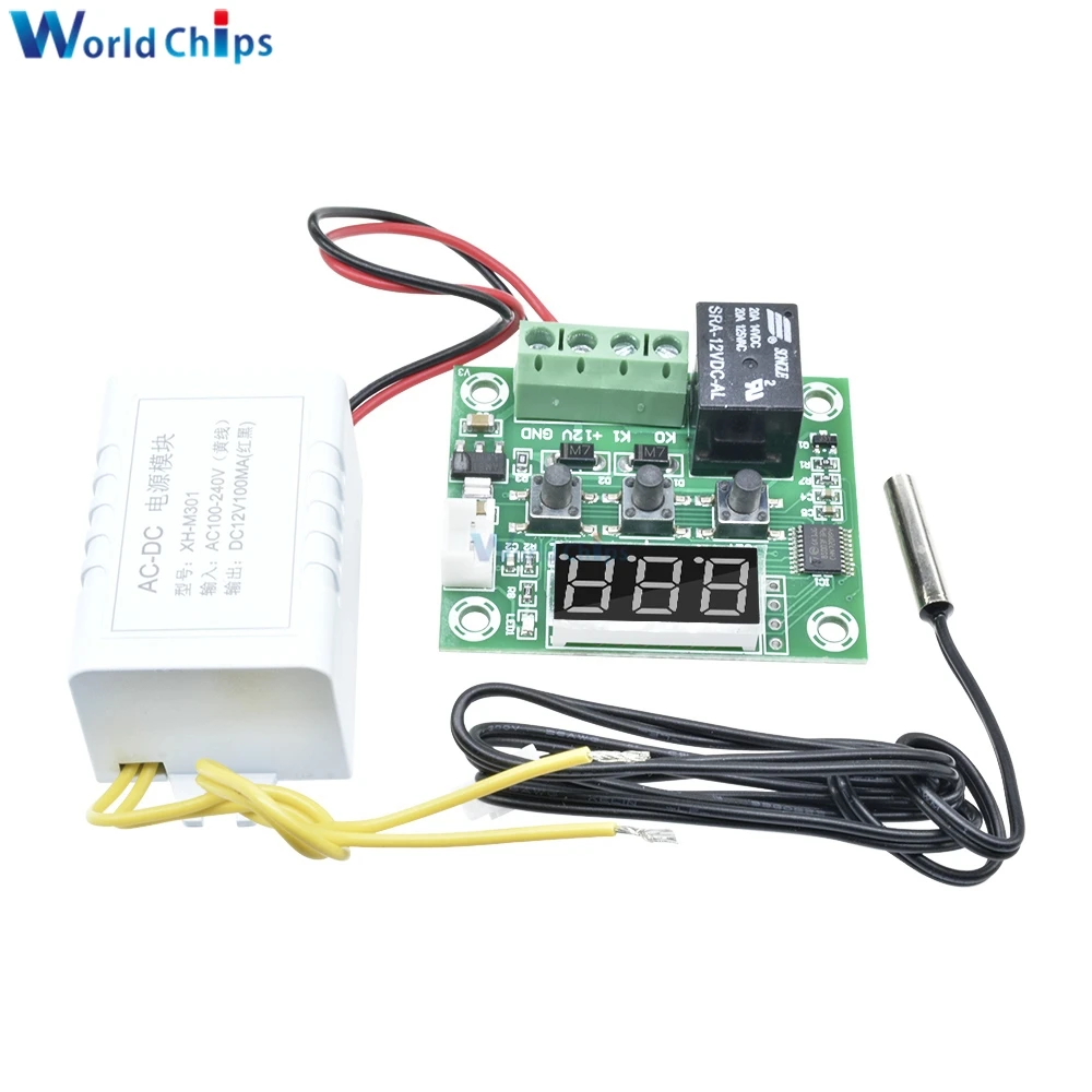 W1209 AC 110V-220V Digital LED Thermostat Temperature Control Switch Thermometer Module Board NTC Waterproof Sensor Probe Wire