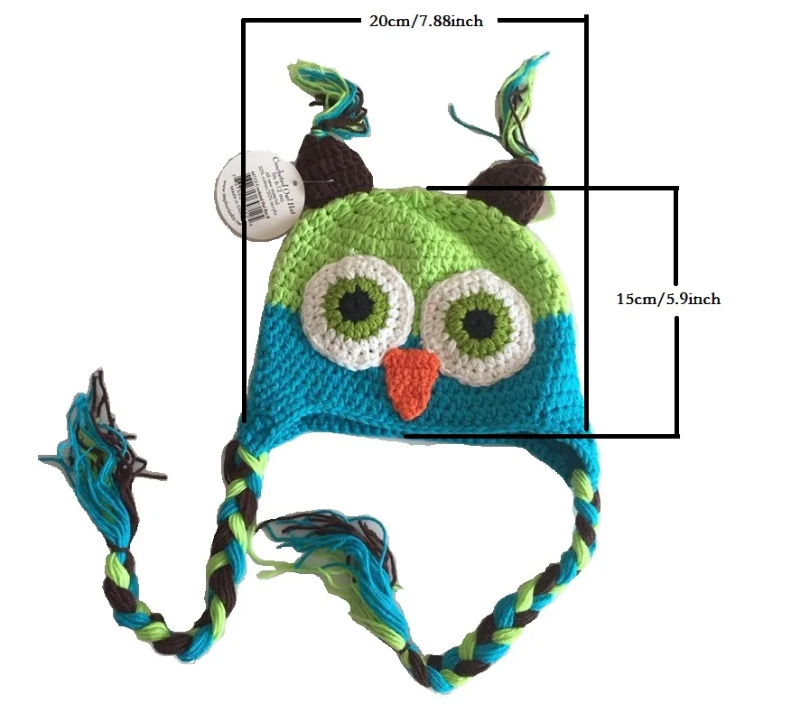 Hooyi Owl Baby Boys Crochet Caps Children Hat Embroidery Wool Green Blue Ear Protector Kid Beanies Cute Animal Hats Winter Scarf