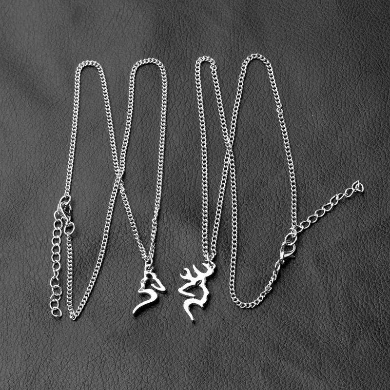 Personalized Double Horn Necklace Set Gift for Couples Deer Necklaces Handstamped  Necklace Interlocking image 4