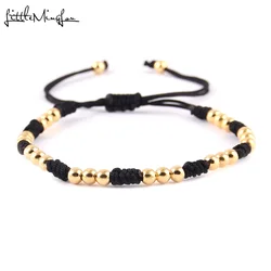 Little MingLou New Arrival 4mm Gold Color Copper Beads Braided Macrame Men Bracelets & Bangles For Women Jewelry