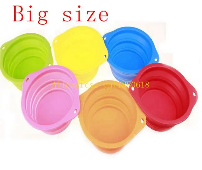 

50pcs/lot Big size 193x67mm Silicone Pet Dog Cat Feeding Bowl Collapsible Water Dish Portable Feeder Puppy Travel Bowls