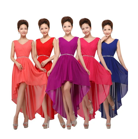 

Free shipping V-neck Asymmetrical Chiffon Short Prom Dresses Plus Size 2016 Hot Sale Lace-up Formal Evening Gown