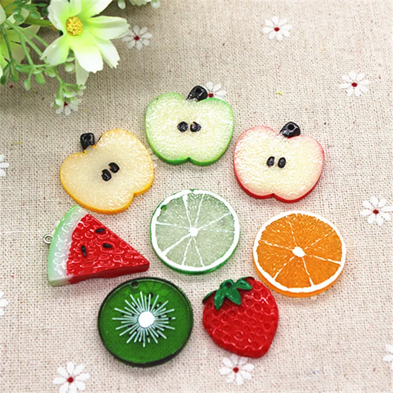 

40PCS About 3CM Mix Designs Kawaii Resin Simulation Fruit Slice Flatback Cabochon Embellishment Accessories DIY Scrapbooking