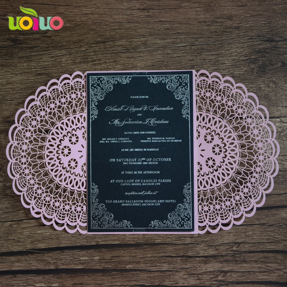 

free shipping 10set/lot Provide laser cut wedding invitations cards retro wedding laser cut big rose flower invitation card