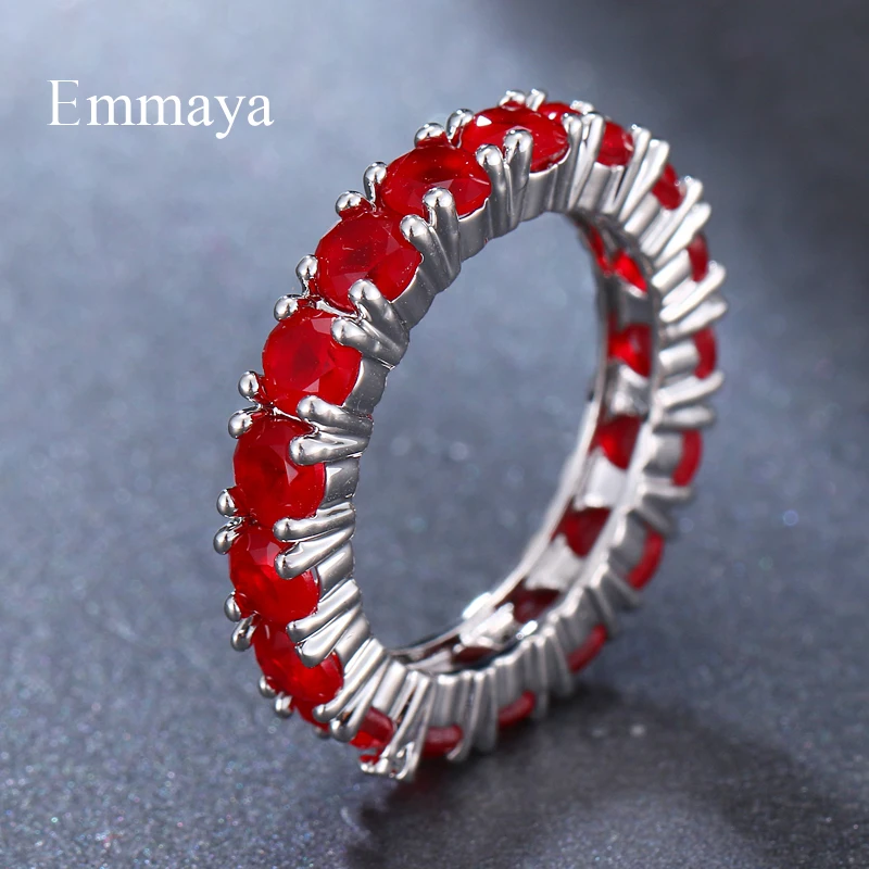 Emmaya White Blue Green Red Zircon Fashion Design Ring Round Silver Color AAA Zircon Finger Rings For Women Jewelry Party Gift