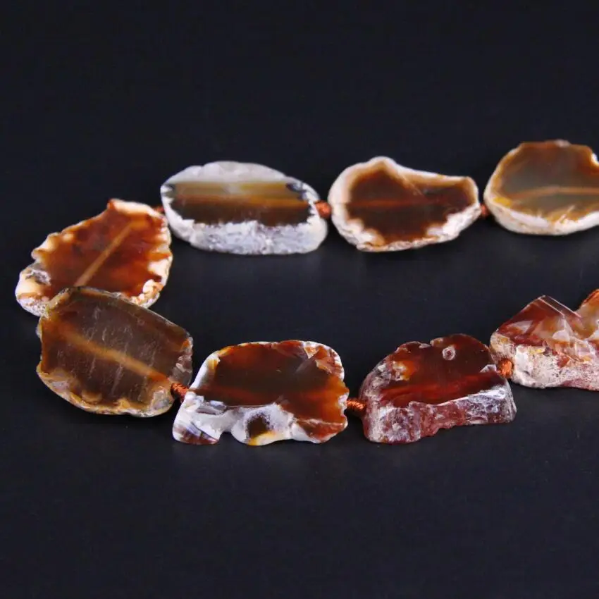 Approx12PCS/strand Natural Brown White Raw Agates Drusy Slab Nugget Loose Beads,Onxy Gems Stone Slice Pendants Jewelry Making