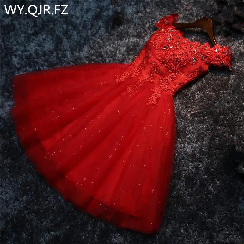 LYG-A5 # Brautjungfer Kleider Bohrer Spitze Up Rot Und Weiß Kurze Hochzeit Party Prom Kleid Großhandel Braut Heiraten Mädchen Graduation