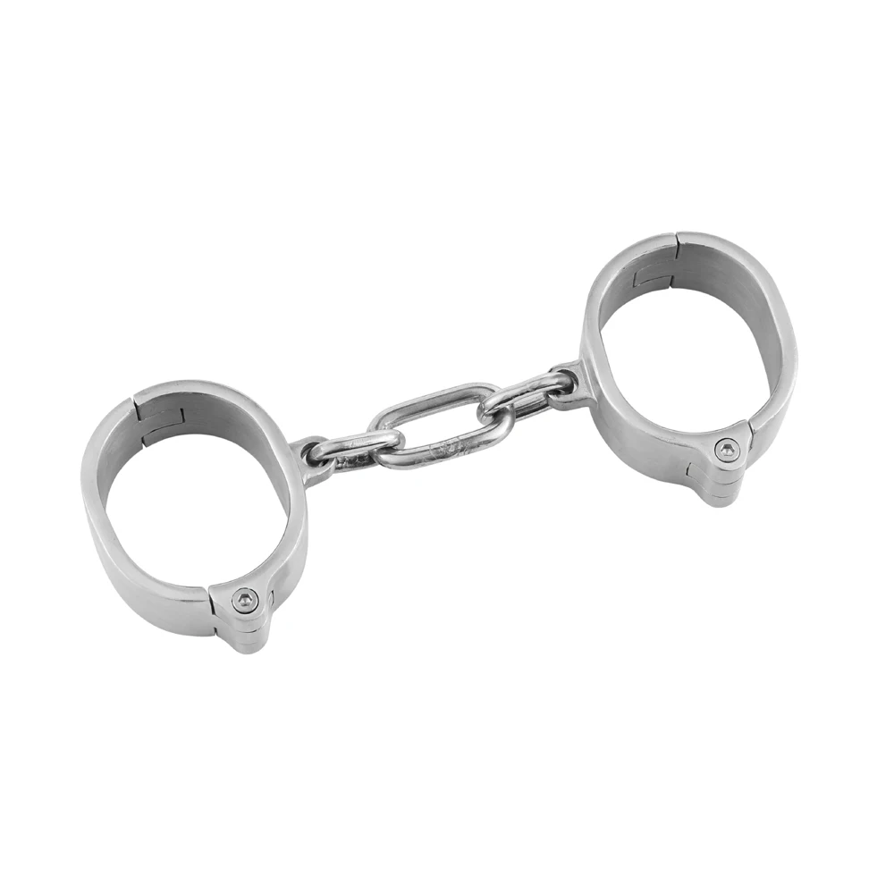 

3CM High Screw Lock Stainless Steel Oval Wrist Restraint Handcuffs Chain Adults BDSM Slave Bondage Sex Toy For Male Female