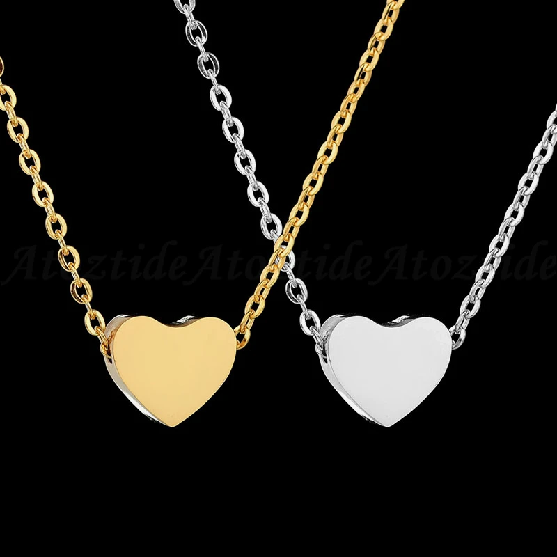 Atoztide Women Engraved 1 Capital Letter Heart Choker Necklace Custom Charm Stainless Steel Gold Color Chain Love Necklace Gift
