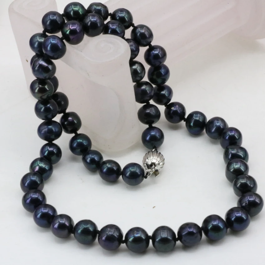 New fashion natural 9-10mm black freshwater cultured pearl nearround beads necklace for women chain choker jewelry 18inch B3223