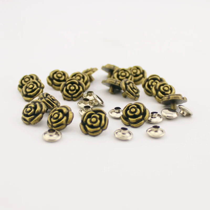 20sets/lot 1.5*1.5cm silver Bronze Rose Rivet Brass Skeleton Spike Fashion Studs Leathercraft Accessory Garment Rivets