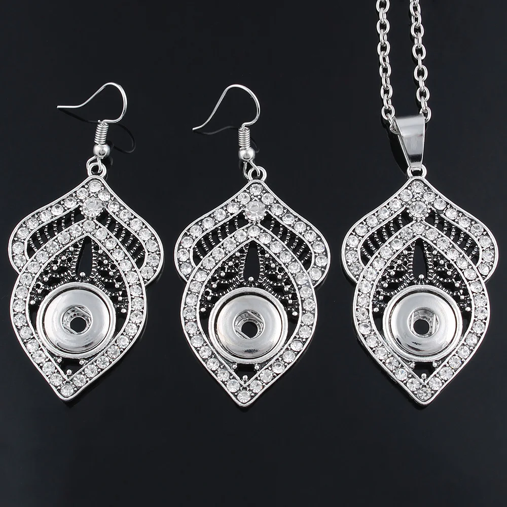 Trendy Ethnic Style Water Drop Shape Pendant Snap Necklace (12mm)&Earring(12mm) Set Fit DIY Snap Jewlery For Women ZG094