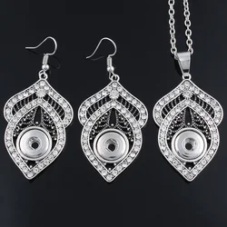 Trendy Ethnic Style Water Drop Shape Pendant Snap Necklace (12mm)&Earring(12mm) Set Fit DIY Snap Jewlery For Women ZG094