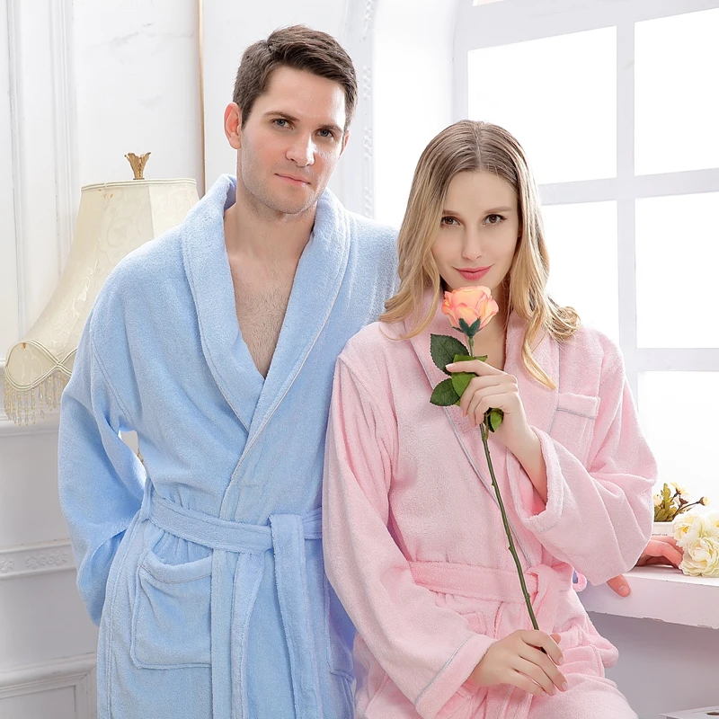 

Cotton Bathrobe Women Long Winter Pajamas Men Sleepwear Nightgown Blanket towel fleece bridesmaid kimono robe warm soft antumn