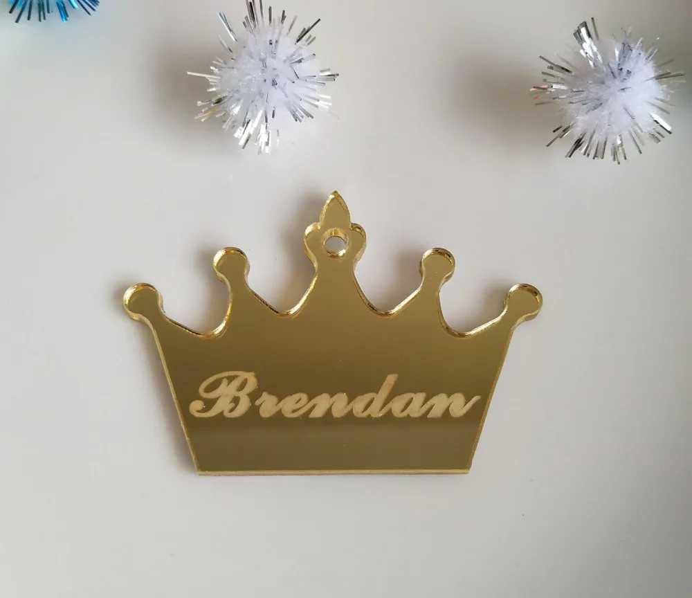 50pcs/100pcs Personalised Custom Mirrored Crown Tags,Engraved Mirrored Chocolates Tags, Brand LOGO Mirrored Tag