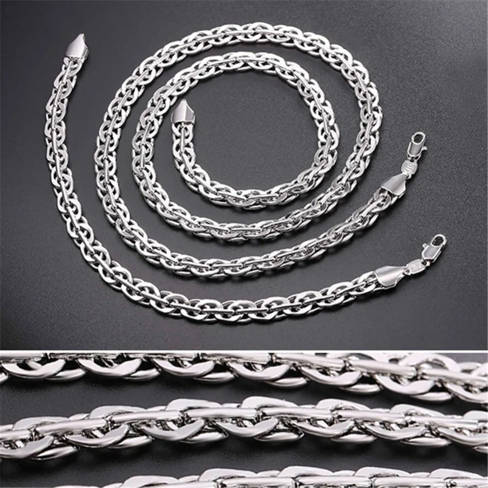 U7 Trendy Silver/Gold/Black Color Rock Woven Chain Bracelet Necklace Jewelry Set For Men Hip Hop Gift Wholesale S1015