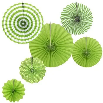 6pcs/set Summer Theme Grass Green Pleated Paper Fans Polka Dots Waves Birthday Baby Shower Festival Wedding Hanging Wall Decor