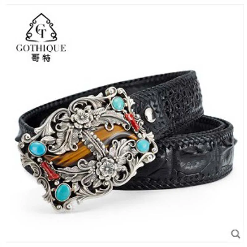 gete  men crocodile belt 925 pure silver jade buckle pure hand woven belt belt men