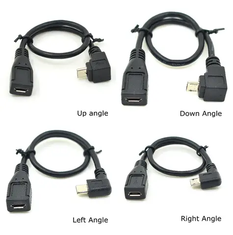 20cm 마이크로 USB 2.0 5핀 남성-마이크로 B 여성 연장 케이블 90도 오른쪽 및 왼쪽 및 위 및 아래 각도 데이터 충전 짧은 케이블