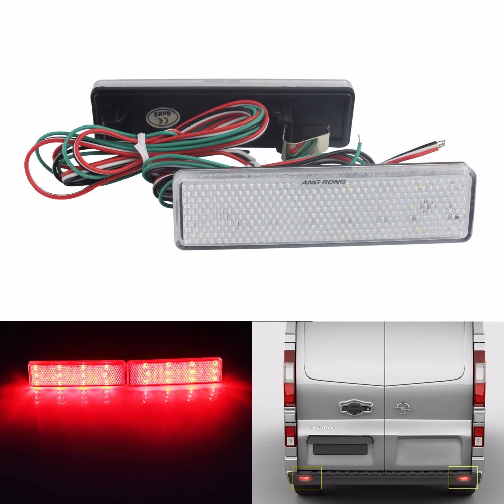 

ANGRONG 2x Clear Lens LED Rear Bumper Reflector Stop Brake Light For Nissan Primastar 2001-up (CA328)