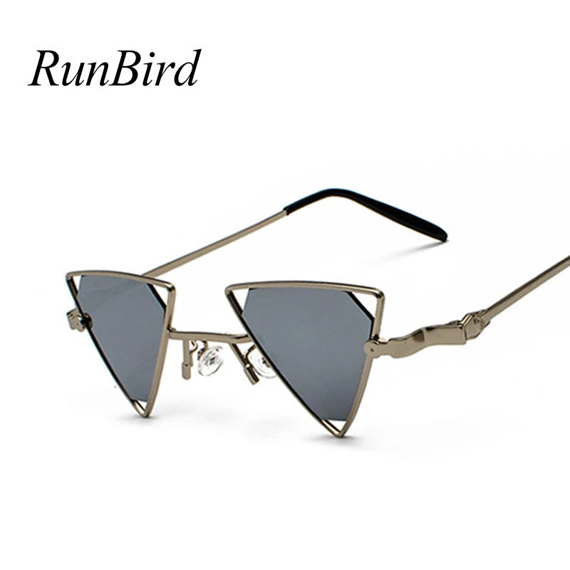 RunBird Vintage Punk Triangle Sunglasses Women Men Metal Frame Black Red Yellow Pink Steampunk Sun Glasses Retro Shades 5256R