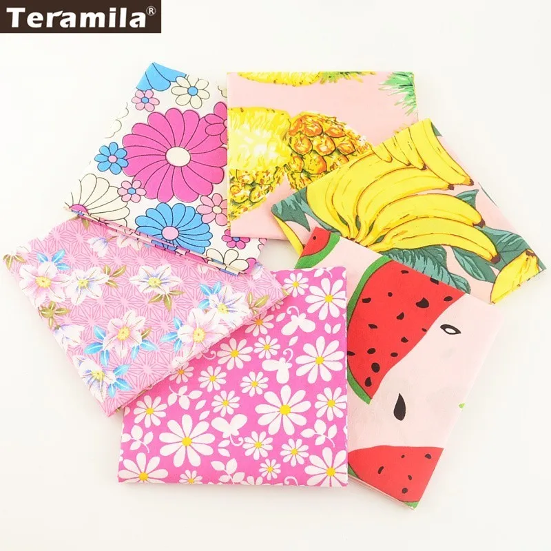 Teramila Cotton Poplin Fabrics 6PCS/Lot Mix Pink Pre-cut Fat Quarter Meter Bundle Girls Shirt Doll's Quilting Patchwork Craft