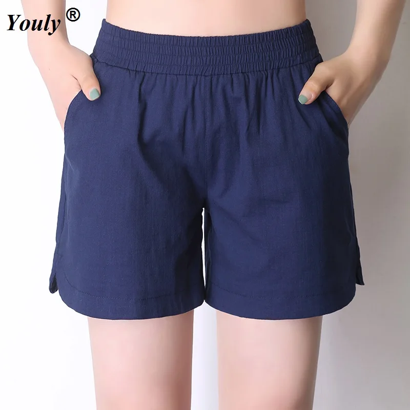 Hot Sale 2022 Women Shorts Solid Short Femme Pocket Cotton Linen Summer Shorts Casual Loose Candy Color Shorts