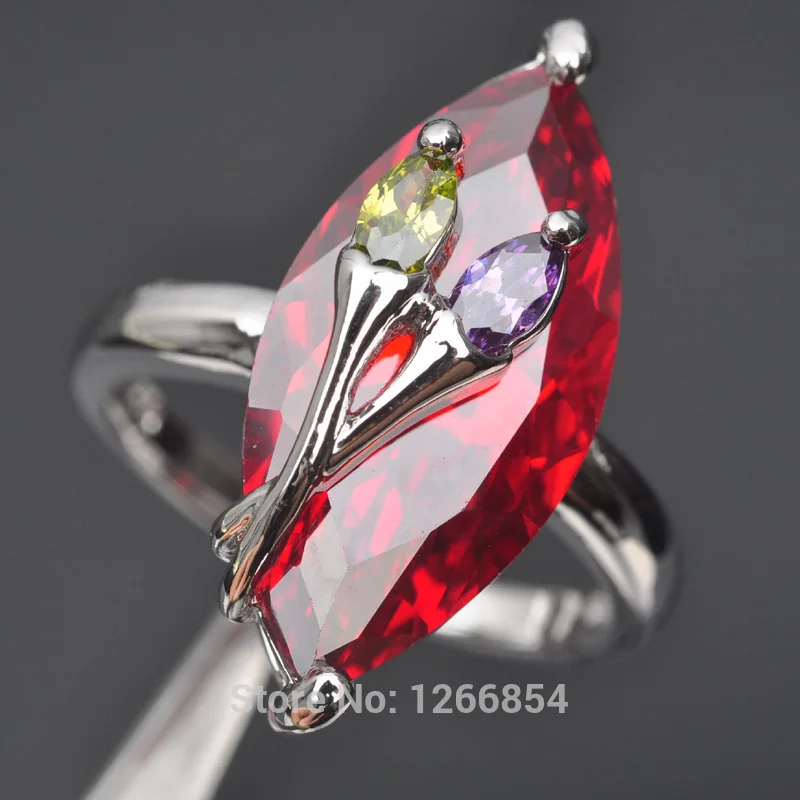 Red Garnet Multicolor Stone Cubic Zirconia For Women Silver Color Jewelry Ring Size 6 7 8 9 S093 Free Shipping