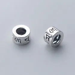 1pc 925 Sterling Silver Barrel Buddhism Charm Beads Buddha Mantras Carved Silver Spacer Beads DIY Women Men Jewelry Accessories