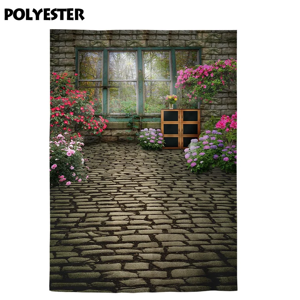 Allenjoy photography backdrop flower stone house forest window nature background photobooth photocall photo shoot prop fabric