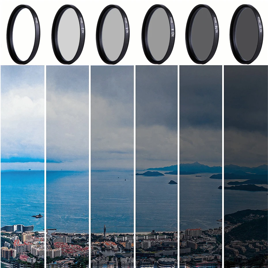 CAENBOO 37 40.5 43 46 49 52 55 58 62 67 72 77 82mm Lens ND Filter ND2 4 8 16 32 Len Protector Neutral Density Lens Filter Camera