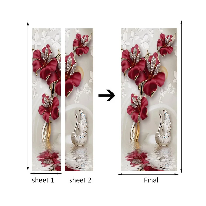 Red Flower Butterfly Jewelry 3D Door Stickers Home Decor Modern Living Room Bedroom Door Decoration Sticker Wall Mural Wallpaper