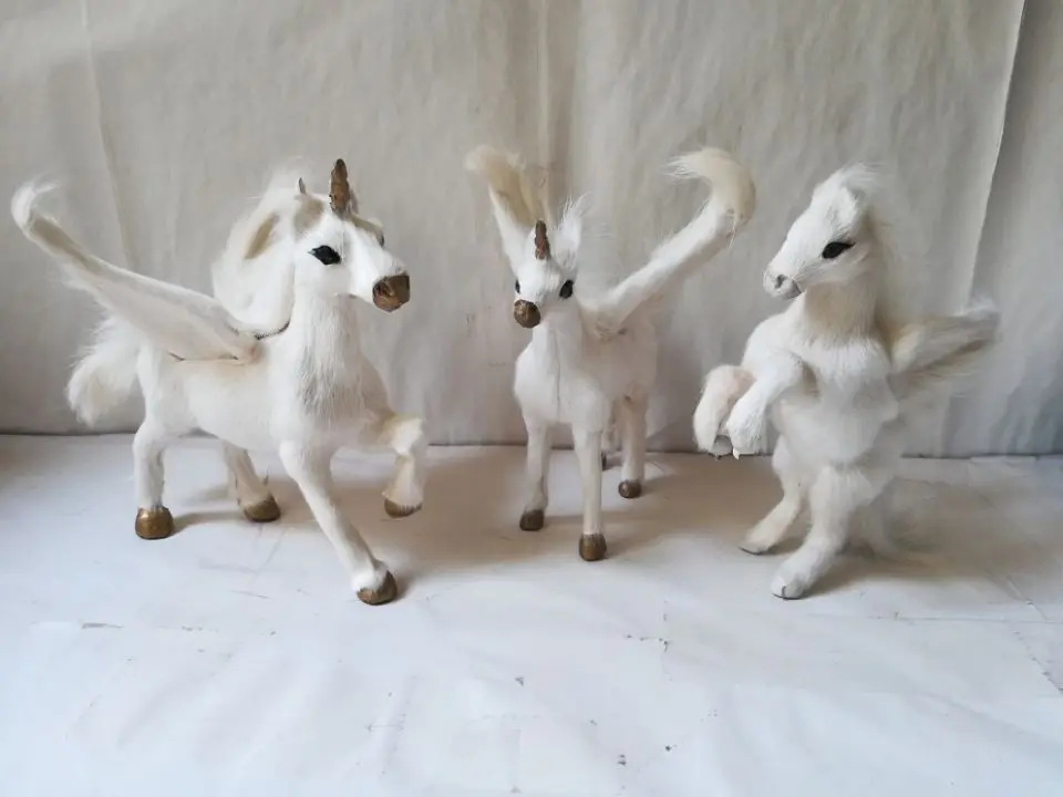 

simulation unicorn model polyethylene&furs white unicorn with wings model one lot/ 3 pcs handicraft home decoration gift b2629