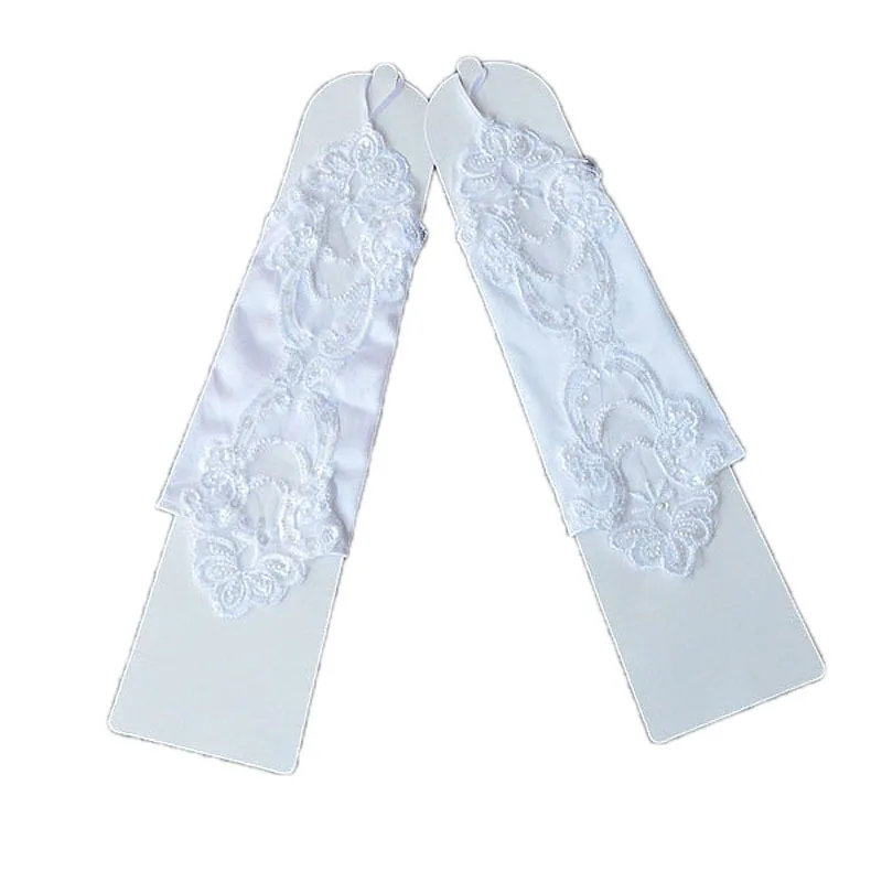 Flower Girl Gloves Wedding Dress Accessories White Children Long Gloves Without Finger Lace Gloves Suture Beads Sleeves D